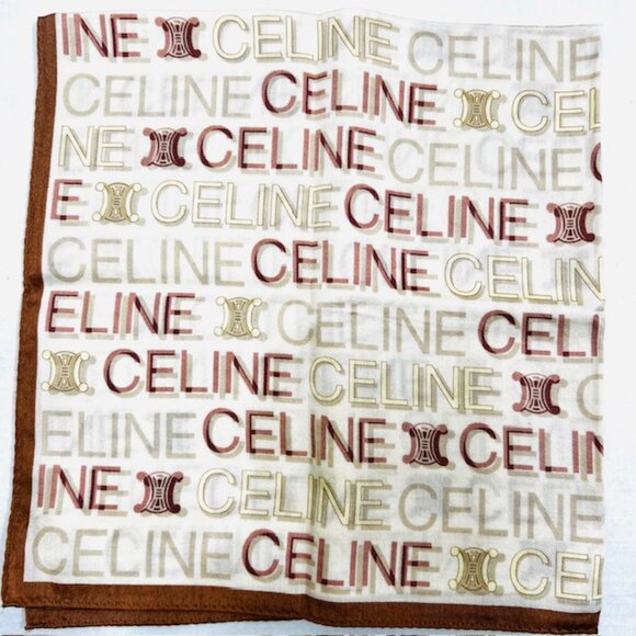 Unused Celine Paris Mini Scarf/Handkerchief Cotton 19" Beige Brown Logo (63 - Picture 6 of 6